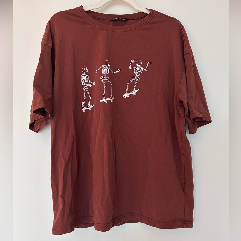 2 for 10$ ☀️ 🛹 Skeleton Skate boarding T Shirt Print Goth brown